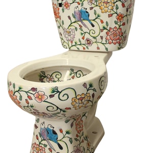 Mexican Talavera Ceramic Toilet Hand Painted - Pajaritos2 -