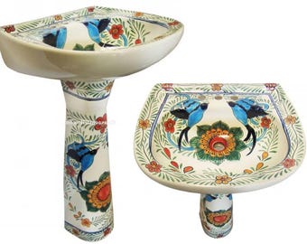 Mexican Talavera Pedestal Sink Handcrafted Ceramic - Colibri2 -