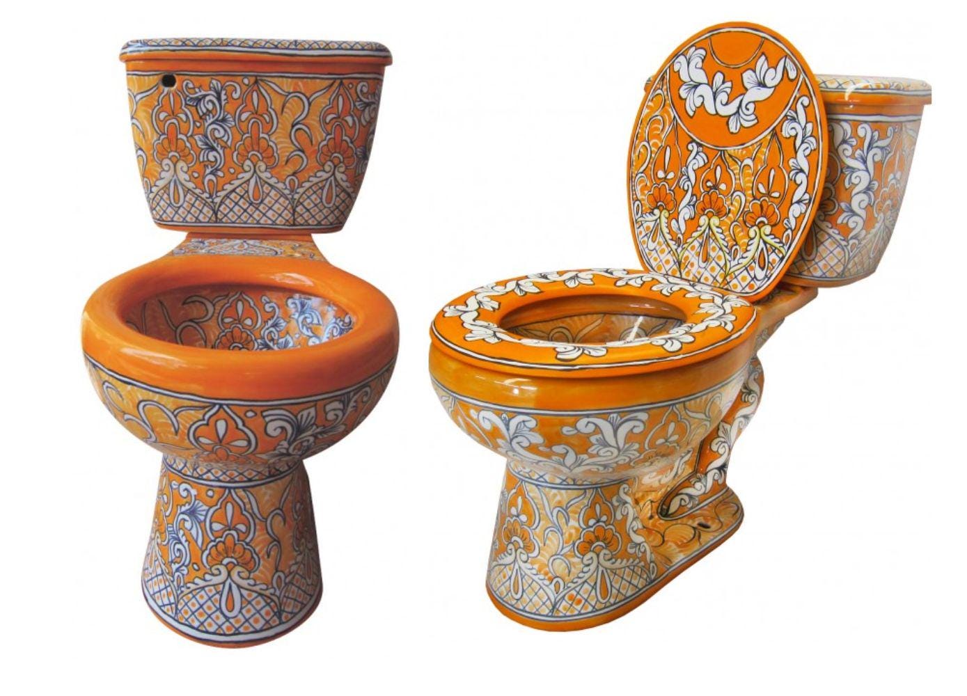 Mexican Talavera Ceramic Toilet Hand Painted- Acapulco Oro - - Etsy