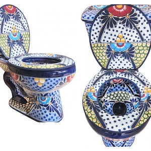 Inodoro de cerámica de Talavera Mexicana Pintado a Mano - Cancún -