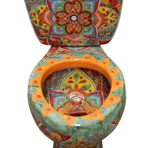 Mexican Toilet ELONGATED Comfort Height Hand Painted - Jessica -