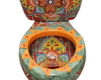 Mexican Toilet ELONGATED Comfort Height Hand Painted - Jessica -