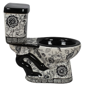 Mexican Talavera Ceramic Toilet Hand Painted  - Flores Negras -