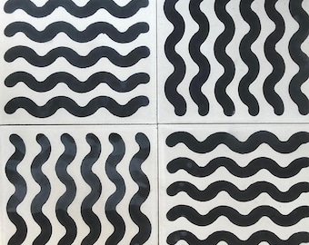 Azulejo de cemento estilo Misión Mexicana, hecho a mano, 10 pies cuadrados - Curva en S - 8x8"