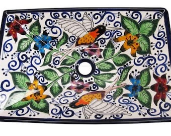 Mexican Talavera  Vessel Rectangular Handcrafted ceramic sink - Colibri -