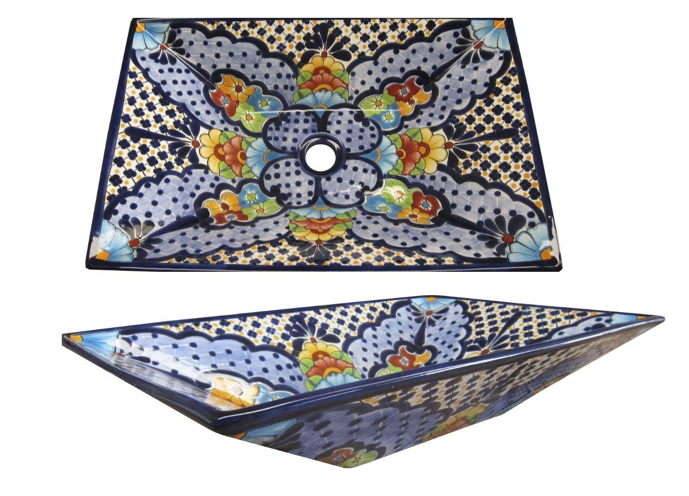 Mexican Talavera  Vessel Rectangular Handcrafted ceramic sink - VSR16 -