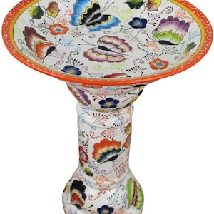 Baño para pájaros de Talavera Mexicana Hecho a Mano - Mariposas -