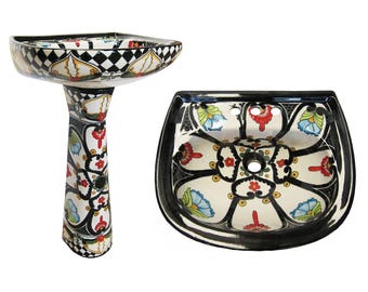 Mexican Talavera Pedestal Sink Handcrafted Ceramic - Gallardo -