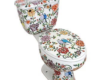 Mexicaans toilet VERLENGD, comforthoogte, handgeschilderd - pajarito's -