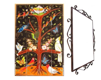 Mural em alto relevo de Talavera Mexicana - Pajaros1 -