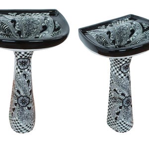 Mexikanische Talavera Sockel Waschbecken handgefertigte Keramik - Sello Negro -