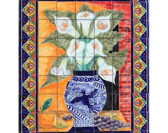 Mexican Talavera  Frost Proof Mural - Lillies4 -