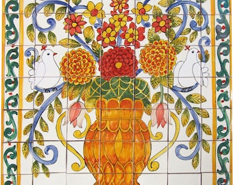 Mexican Talavera  Frost Proof Mural -Flores3 -