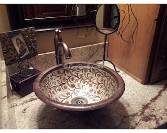 Mexican Copper Sink Round Drop In Handcrafted - Blissful -