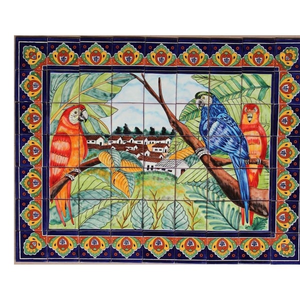 Mexican Talavera Mural - Parrots1 -