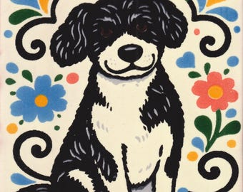 POOL TILES Mexican Talavera Ceramic Frost Proof Handcrafted Tiles -Dog -  (you select the size)