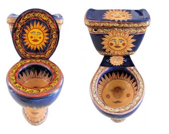 Mexican Talavera Ceramic Toilet Hand Painted - Sol Alegre -