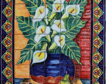 Mexican Talavera  Frost Proof Mural - Lillies1 -