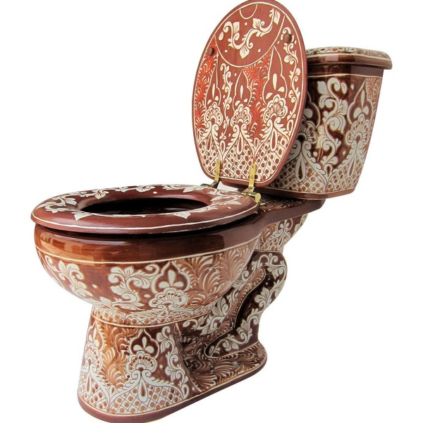 Mexican Talavera Ceramic Toilet Hand Painted - Acapulco Chocolate -