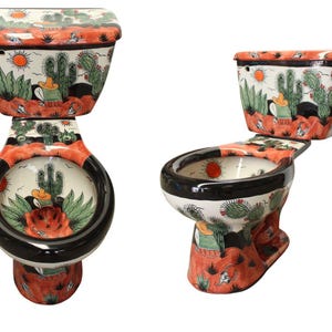 Mexican Talavera Ceramic Toilet Hand Painted - Rancheros Negro -