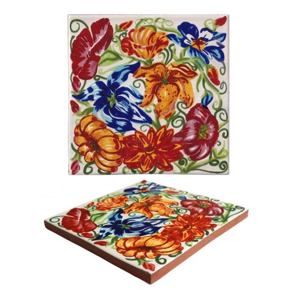 Price Per BOX POOL TILES Mexican Talavera Ceramic Frost Proof Handcrafted Tiles Traditional -  Flor De Abril -  (you select the size)
