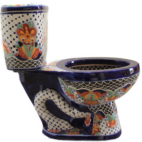 Mexican Toilet ELONGATED Comfort Height Hand Painted - Chiapas -