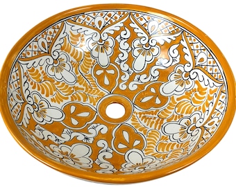 Mexican Talavera Vessel Sink Round Handcrafted Ceramic - Acapulco Azul -