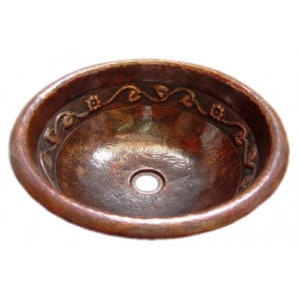 Mexican Copper Sink Round Drop In Handcrafted - Intertwine -