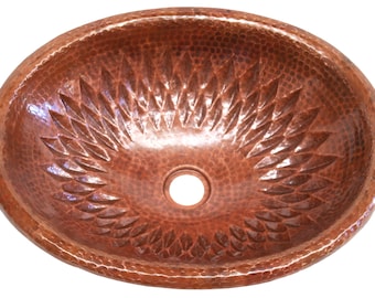 Mexican Copper Sink Oval Handcrafted - Cornflower -
