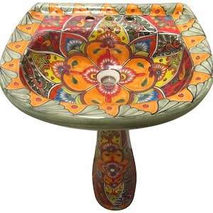 Mexican Talavera Pedestal Sink Handcrafted Ceramic Jessica image 1