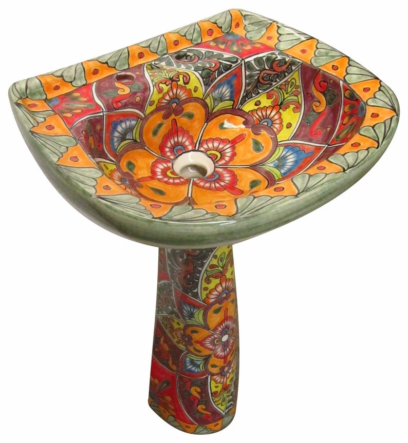 Mexican Talavera Pedestal Sink Handcrafted Ceramic Jessica image 4
