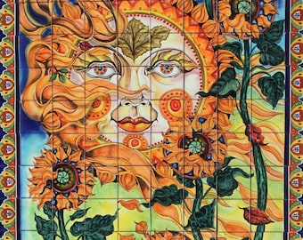 Mexican Talavera Mural HQ - Sol Floral -
