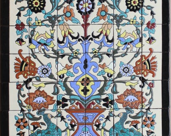 Mexican Talavera High Relief Mural - Peacock -