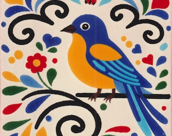 Piastrelle in ceramica messicana Talavera, realizzate a mano - Uccello 7 - (seleziona la dimensione)
