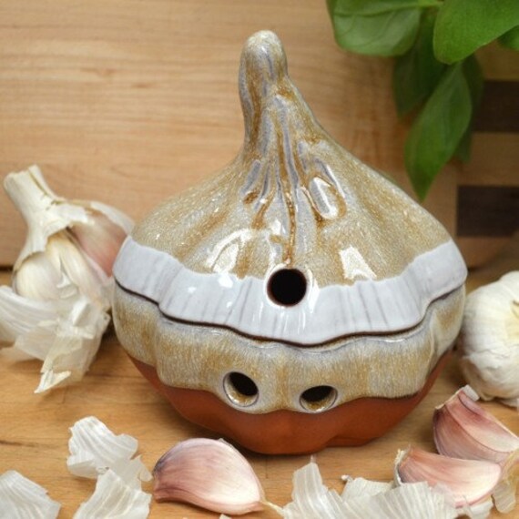 Terracotta Garlic Cellar With Mushroom Glaze Etsy UK