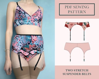 Stretch Suspender Belt Two Sewing Patterns | Skimpy and Full Coverage Suspender | Download Stretch Multi Version Garter Pattern UK 6-18