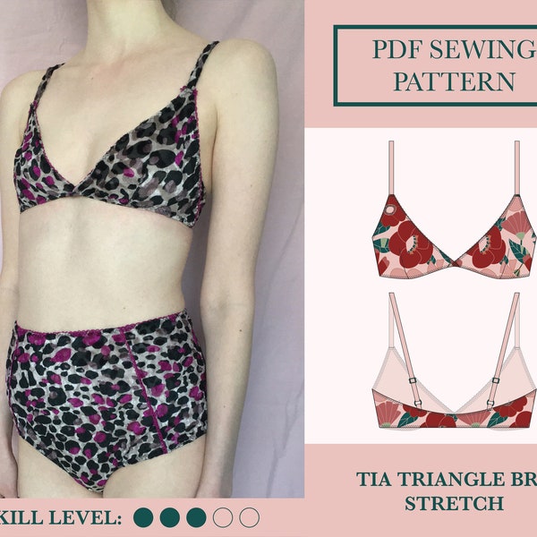 Bralette Sewing Pattern Download for Triangle Soft Bra | PDF Lingerie Sewing Pattern | Darted Bralette Pattern | UK 6-18