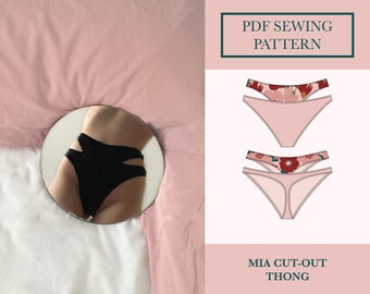 Cut-out Thong Sewing Pattern | Sporty Mia Knickers Download | High Waist Lingerie Thong Pattern | 90's Double Thong Panties PDF UK 6-18