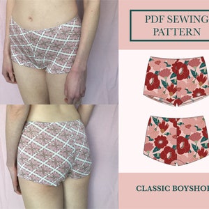 Padrão de costura clássico de Boyshorts | Calcinhas Estilo Shorts | Baixar padrão de calcinha elástica | Padrão de shorts de lingerie elásticos fofos Reino Unido 6-18