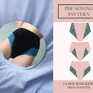 Lace High Waist Knickers Multi Sewing Patterns Download Includes Three PDF Stretch Panties UK 8-16