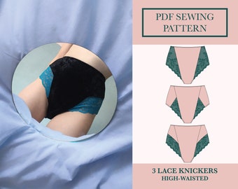 Lace High Waist Knickers Multi Sewing Patterns Download Includes Three PDF Stretch Panties UK 8-16