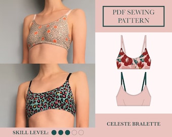 Bralette PDF Sewing Pattern | Download Two Soft Bra Patterns | Celeste Lingerie Sewing Pattern | Darted Bralette Pattern | UK 6-18