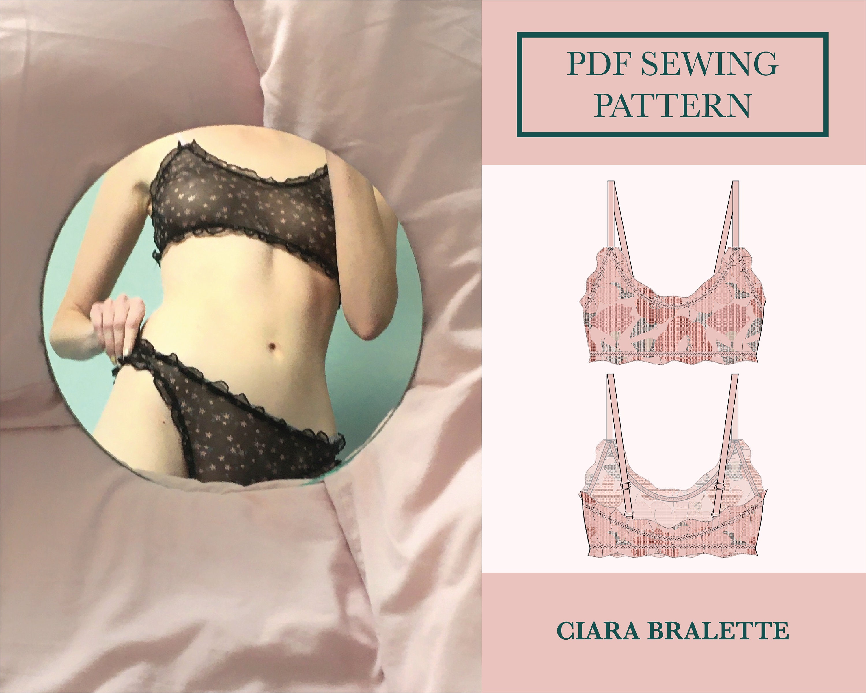 Ciara Bralette Sewing Pattern Download Soft Bra Patterns PDF Lingerie  Sewing Pattern Fluted Bralette Pattern UK 6-18 
