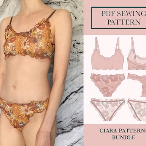 Frilly Lingerie Sewing Patterns Bundle | Download Includes Soft Bra Pattern, Thong and Brazilian Knickers Set | Fluted Edge Underwear UK6-18