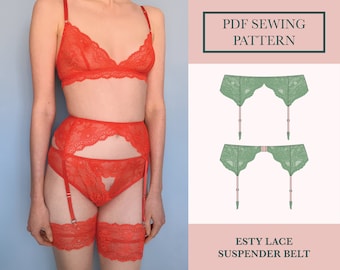 Lace Suspender Belt Sewing Pattern | Skimpy Style Garter Belt PDF | Download Stretch Galloon Lace Hold-Up Belt Pattern UK 6-18