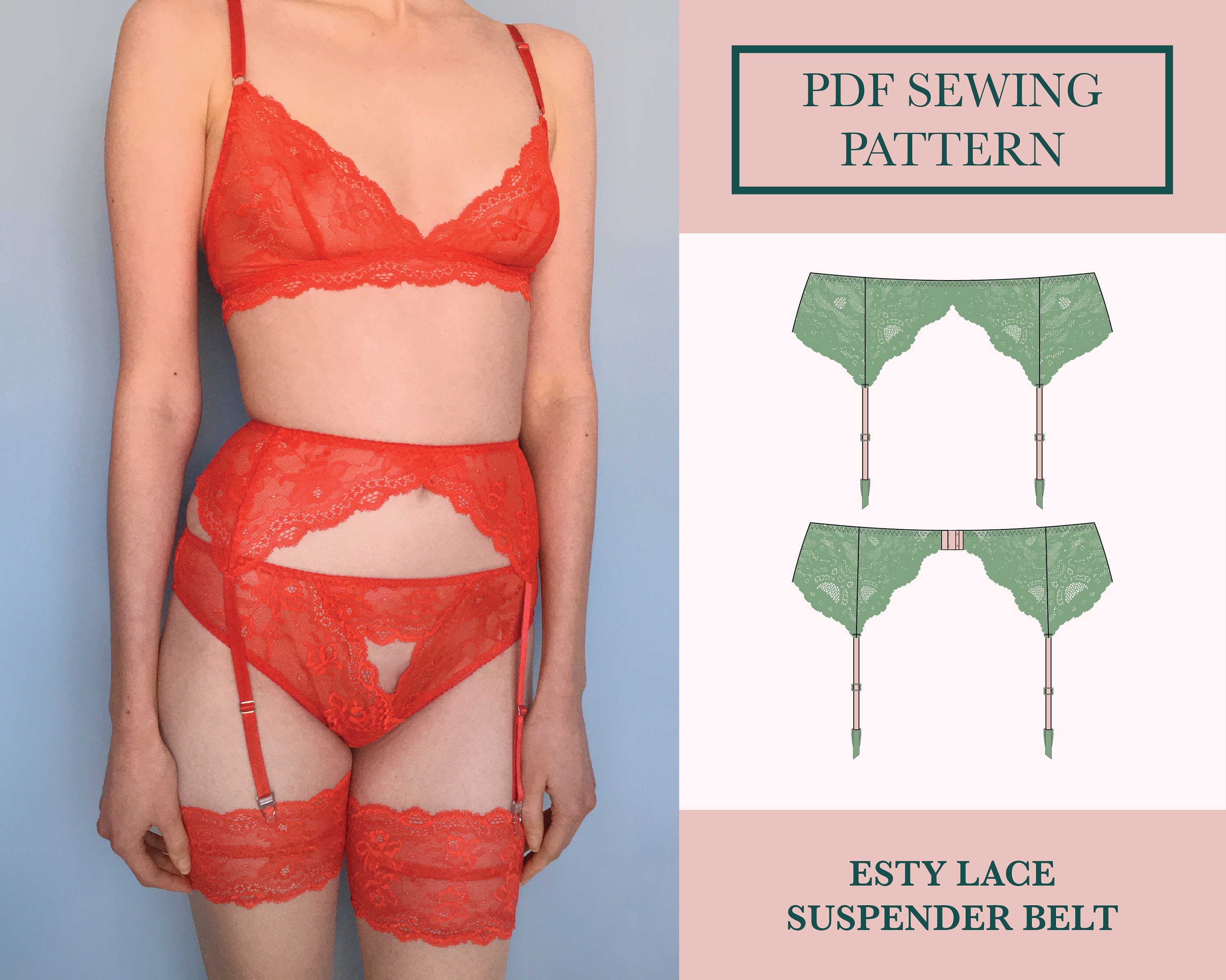 Lace Suspender Belt Sewing Pattern Skimpy Style Garter Belt PDF Download  Stretch Galloon Lace Hold-up Belt Pattern UK 6-18 