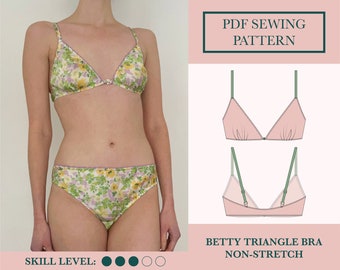 Betty Bralette Sewing Pattern Download for Gathered Triangle Bra | PDF Lingerie Sewing Pattern | UK 6-18