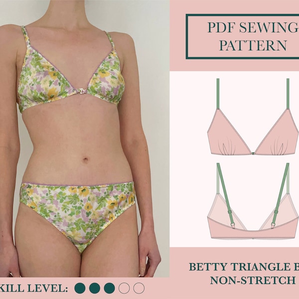 Betty Bralette Sewing Pattern Download for Gathered Triangle Bra | PDF Lingerie Sewing Pattern | UK 6-18