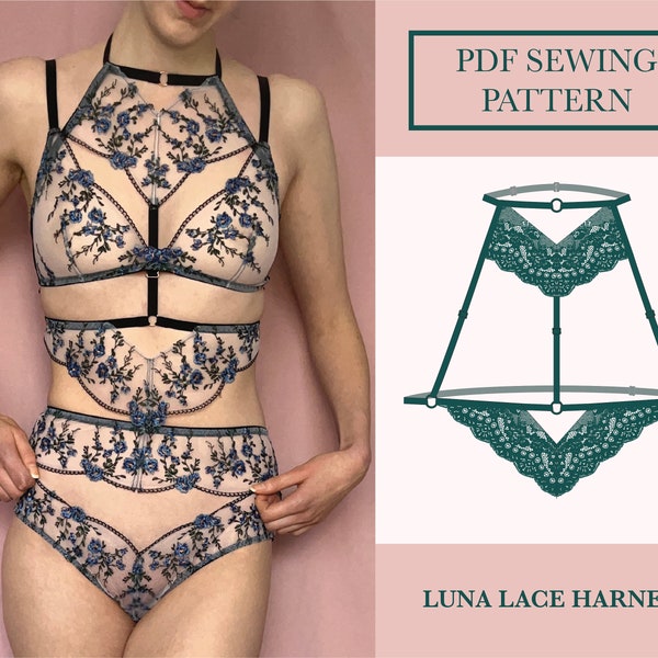 Luna Lace Harness Sewing Pattern | Body Harness PDF Pattern | Elastic and Lace Harness Pattern Download| Costume Harness PDF