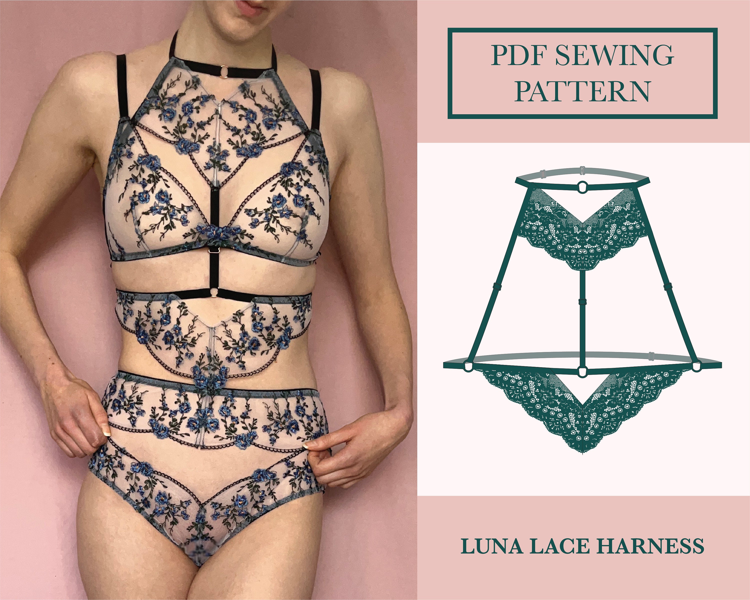 Luna Lace Harness Sewing Pattern Body Harness PDF Pattern Elastic